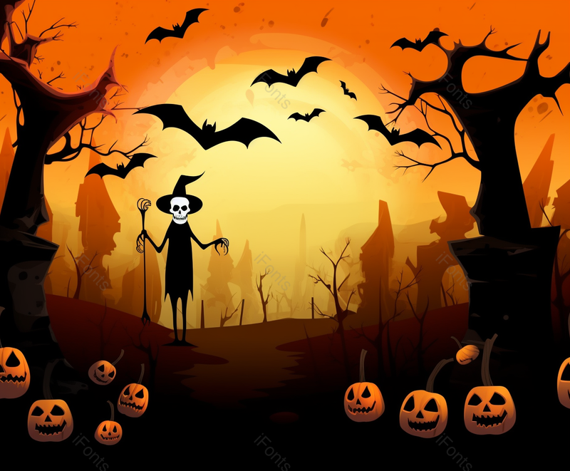 万圣节设计元素南瓜蝙蝠树杆骷髅头亮光黑夜,高清,摄影图,摄影图片,图片大全,摄影图免费下载